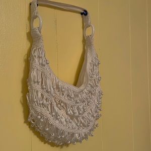 Hobo bag, perfect for spring. Cute with beaded design, off white and flirty.